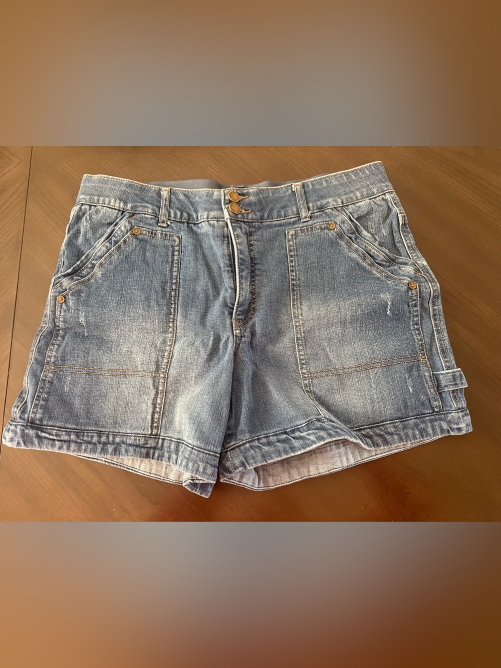 Cargo  double button Light Wash Denim Shorts. Size 14